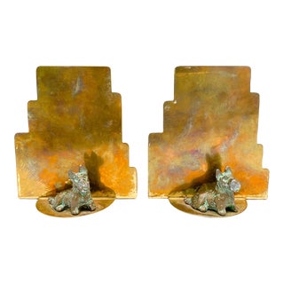 1920's Art Deco Scotty Dog Bronze Bookends - a Pair For Sale