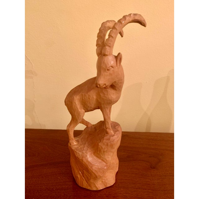 Mid 20th Century Large Black Forest Wooden Ibex Carving For Sale - Image 11 of 11