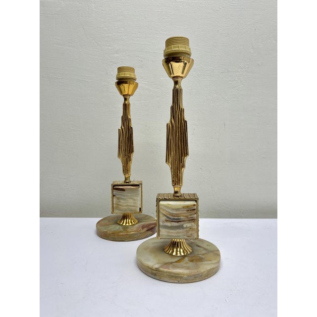 Brass and Onyx Table Lamps in the style of Maison Jansen, 1970s, Set of 2 For Sale - Image 10 of 14