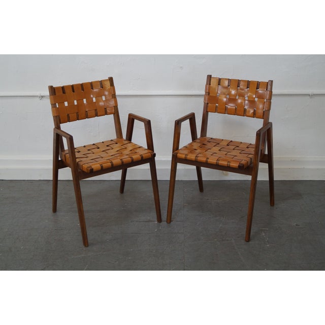 Jens Risom Solid Walnut & Woven Leather Dining Chairs- Set ...