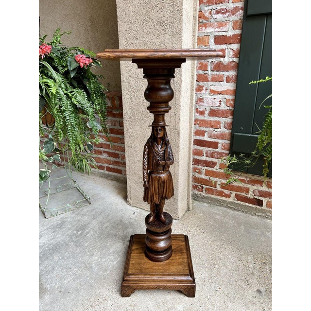 Antique French Pedestal Plant Stand Display Breton Brittany Carved Oak Baluster For Sale - Image 13 of 13