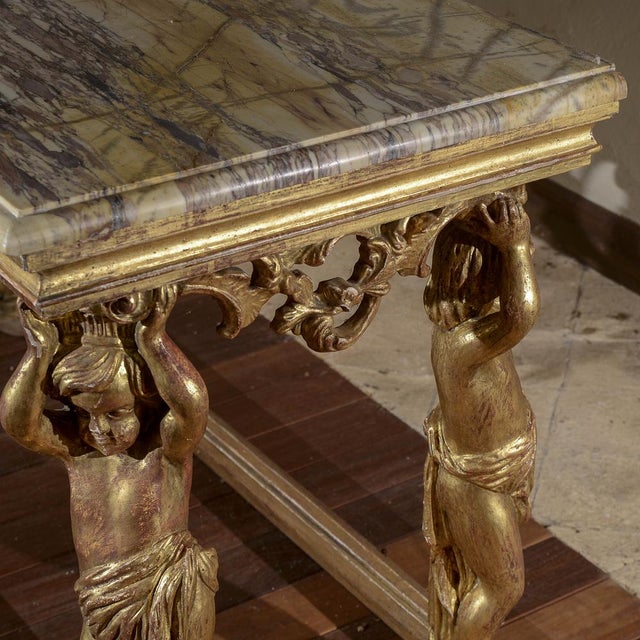 Carved Console Table with Marble Top and Cherubs For Sale - Image 18 of 18