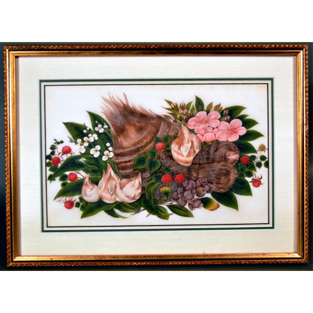 Mid 19th Century Sunqua China Trade Pith Paper Paintings, Set of Six Still Lifes of Fruit, Vegetables and Flowers For Sale - Image 5 of 7