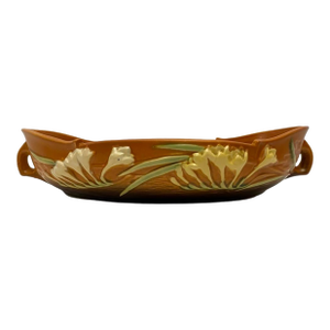 Vintage Roseville Pottery Brown Freesia Console Dish Bowl #469-14.