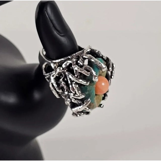 1960s Sterling Silver MId Century Birds Nest Ring, Size 7.75 For Sale - Image 4 of 9