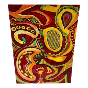 Large Yellow and Red Paisley Meditation Painting by Carol Bertrand