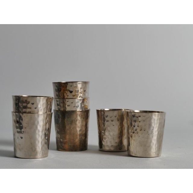 Art Deco Hand-Hammered Silver-Plated Shot Glasses, 1930s, Set of 7 For Sale - Image 6 of 8