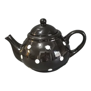 Late 20th Century Modern Terramoto Black & White Polka-Dot Ceramic Tea Pot