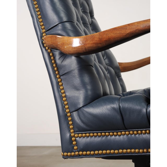 English Regency Style Tufted Leather Executive Office Chair For Sale - Image 16 of 18