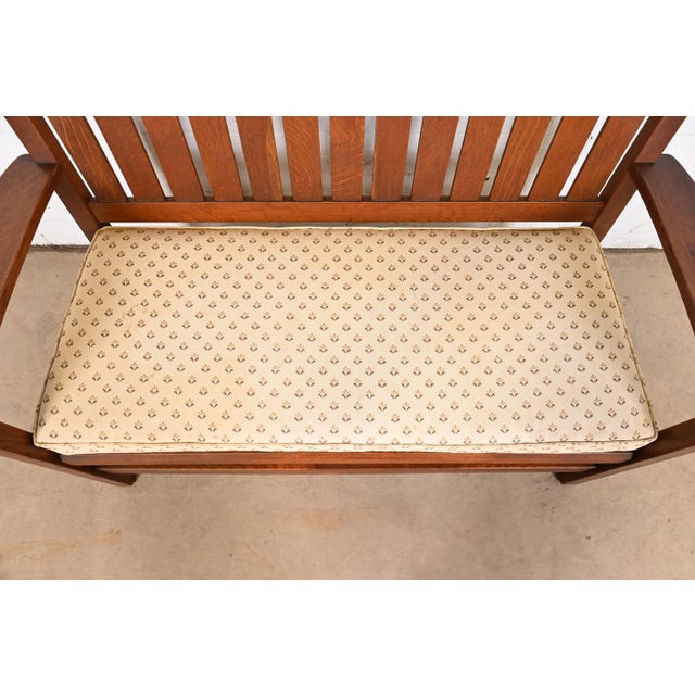 L. & J. G. Stickley Antique Mission Oak Arts & Crafts Open Arm Settee or Loveseat, Circa 1900 For Sale In South Bend - Image 6 of 12