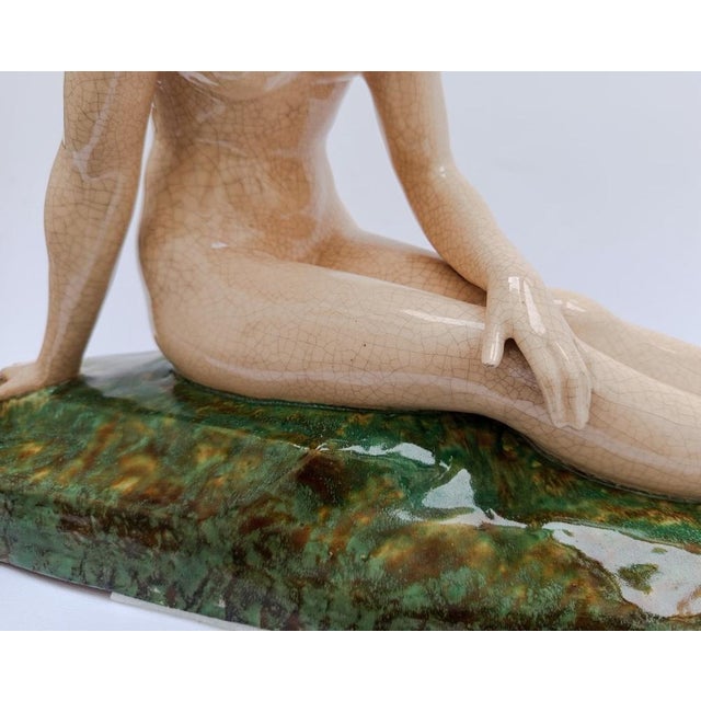 Alexandre Morlon, Sculpture of Nude Woman with Turtle Doves, 1920s-1940s, Ceramic For Sale - Image 16 of 18