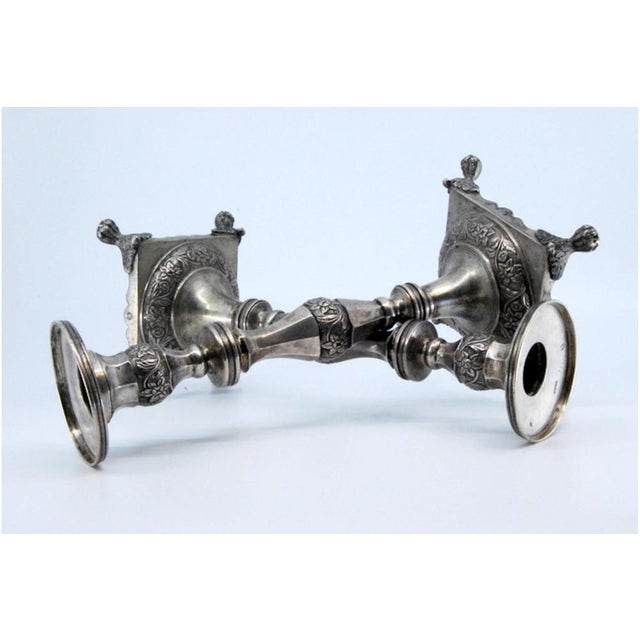 Metal Silver Candlesticks with Turned and Engraved Shafts, Set of 2 For Sale - Image 7 of 10