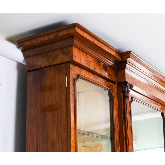 19th Century Antique Victorian Burr Walnut Breakfront Bookcase, 1800s For Sale - Image 5 of 18