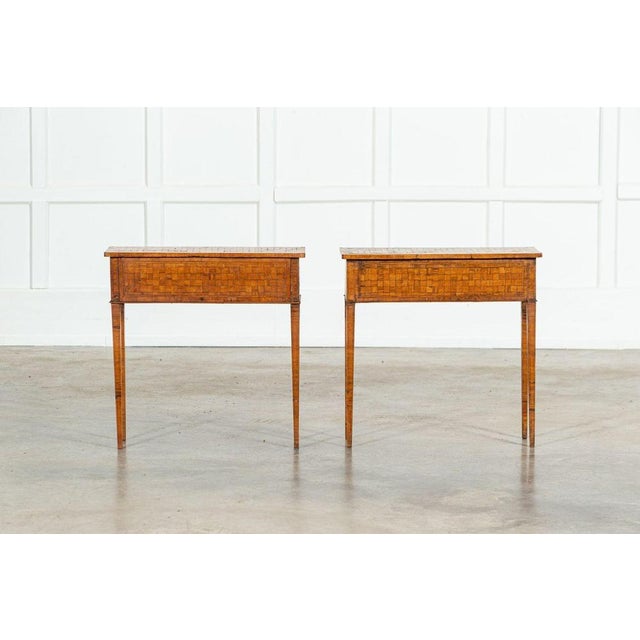 Italian Oak Parquetry Inlaid Four Drawer Side Tables, 1900, Set of 2 For Sale - Image 9 of 14