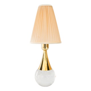 Glass and Brass Table Lamp with Fabric Shade, Vienna, Austria, 1950s For Sale
