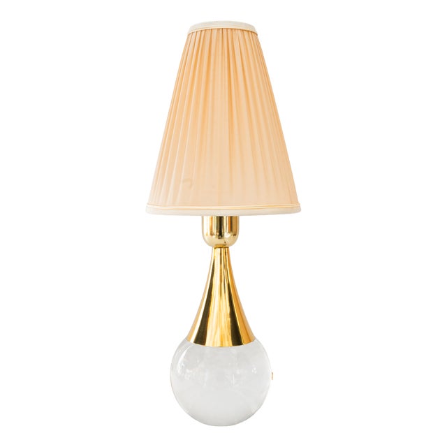 Glass and Brass Table Lamp with Fabric Shade, Vienna, Austria, 1950s For Sale