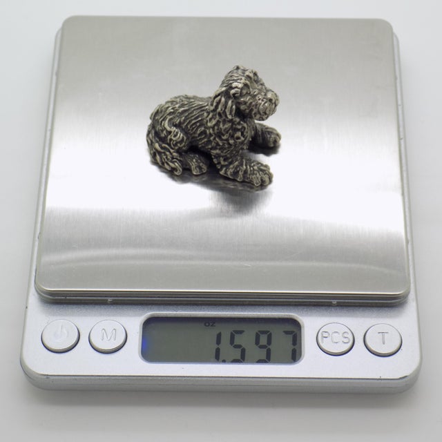 Vintage Italian Handmade Genuine Silver Sitting Dog Large Miniature Figurine Sculpture, Made in Tuscany (Arezzo) For Sale - Image 9 of 10