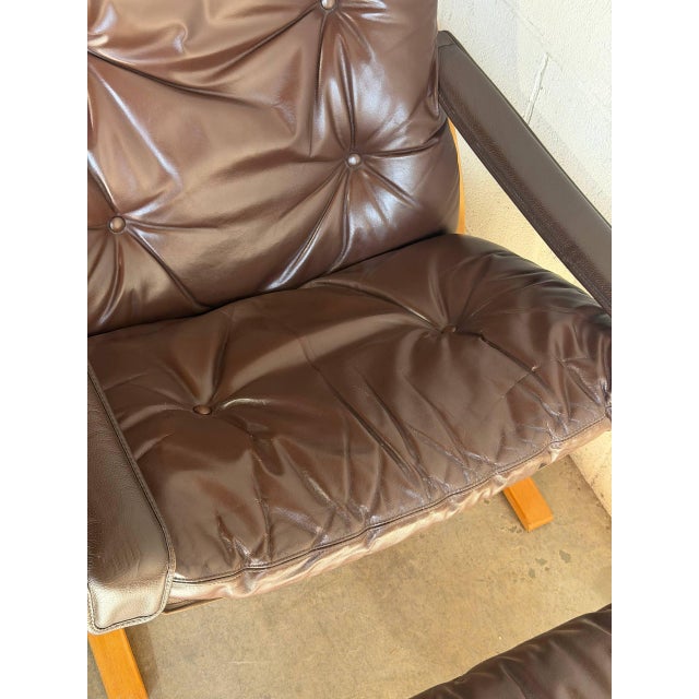 1970s 1970s Lounge Chair & Ottoman Leather Norwegian Mid Century Modern For Sale - Image 5 of 9