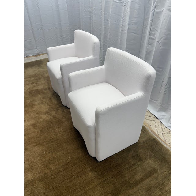 Set of Two Rh Aurelie Track Arm Fabric Dining Armchairs Perennials® Performance Textured Linen Weave — White, Recessed Caster Base For Sale - Image 15 of 18