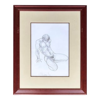 Late 20th Century Male Nude Study Pencil Drawing by Colombian Artist Cardenas, 1 of 2 (#2) For Sale