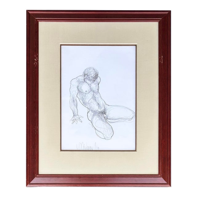 Late 20th Century Male Nude Study Pencil Drawing by Colombian Artist Cardenas, 1 of 2 (#2) For Sale