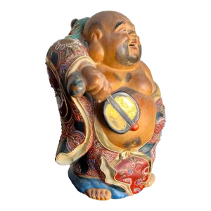 Old Japanese Kutani Hotei Colorful Laughing Buddha Porcelain