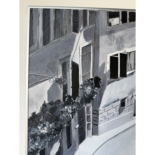 1980s 1985 N. Cianfrani Monochrome European Cityscape Oil on Canvas Painting, Framed For Sale - Image 5 of 11