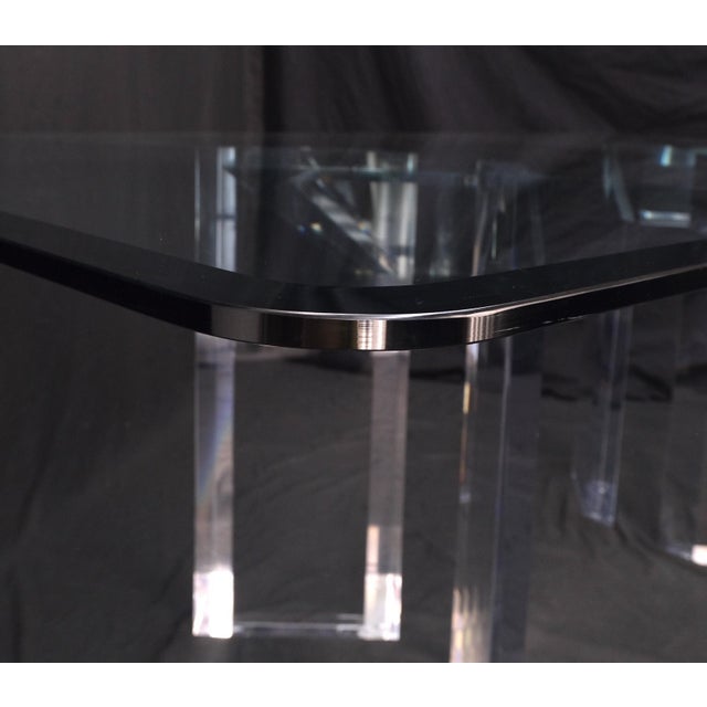 Magnificent Lucite Pedestals Base Glass Top Dining Conference Table 7' Long For Sale - Image 4 of 12