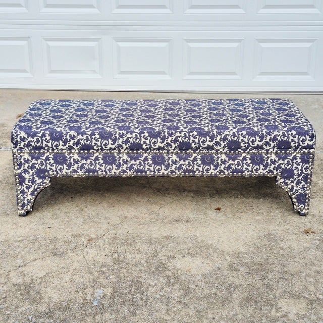 This is an oversized blue and white floral upholstered ottoman or bench. It could also be used as a coffee table with...