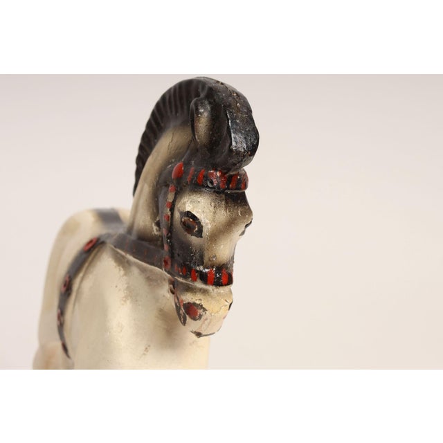 Sculpture Materials Vintage Painted Red, White, and Black Chalkware Trojan Horse Sculpture / Figurine For Sale - Image 7 of 16