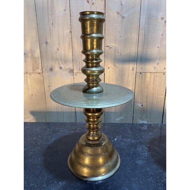 Metal Large Brass Candleholders, Set of 2 For Sale - Image 7 of 10