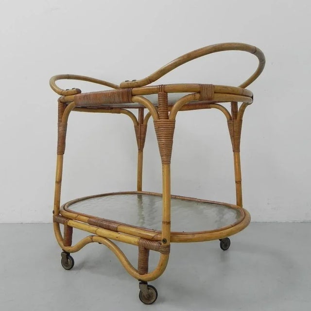 Bamboo Rattan Serving Trolley on Castors For Sale - Image 16 of 18