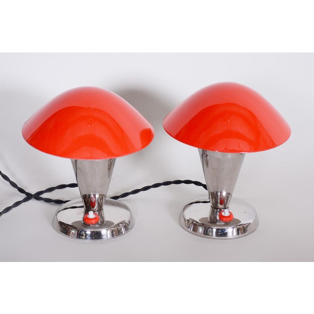 Table Lamps in Chrome attributed to Napako, Czech, 1930s, Set of 2, in Restored conditions. Designed 1920 to 1949 This...