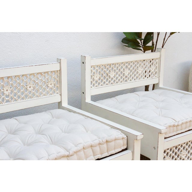 Moroccan Set of 2 Carved White Moroccan Club Chairs For Sale - Image 3 of 11