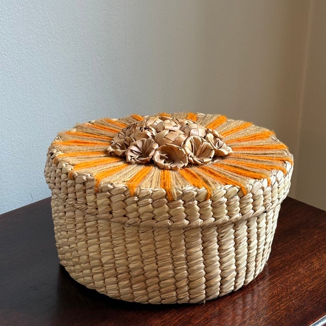 Wood Mid-20th Century Handwoven Rattan Decorative Box For Sale - Image 7 of 12