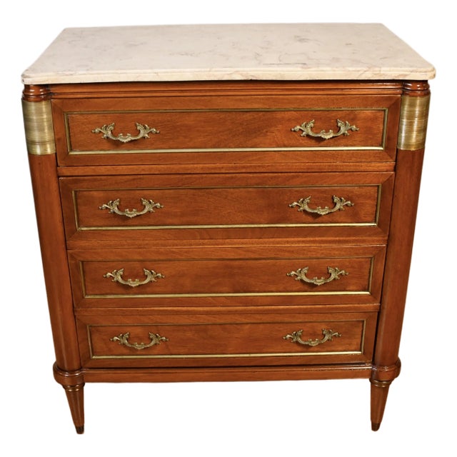 1920s Antique French Louis XVI Mahogany Marble Top Commode Dresser For Sale