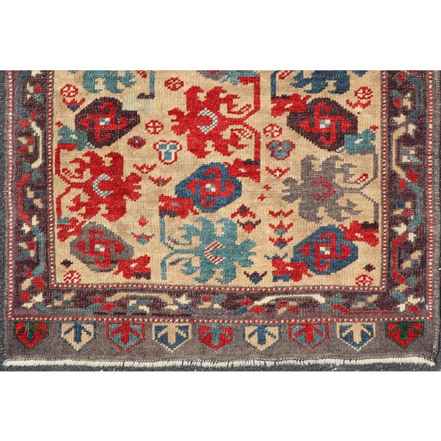 Measures: 2'5 x 3. Vintage Turkish Oushak Rug with Bold Red, Blue, and Gray Tribal Motifs. Keivan Woven Arts / rug MSD-3,...
