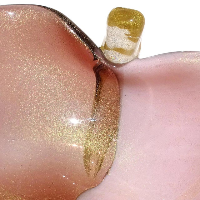 Mid 20th Century Vintage Murano Gold Fleck Amethyst Purple Calla Lily Italian Art Glass Decorative Vide Poche Bowl For Sale - Image 5 of 10