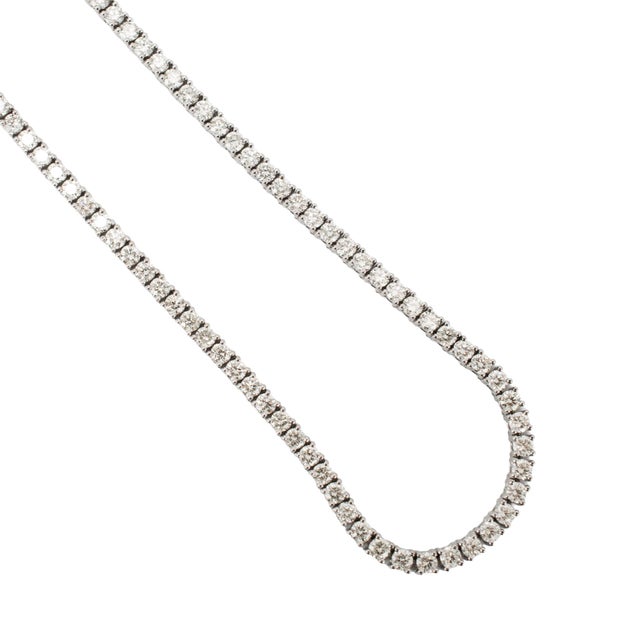 Early 21st Century 14k White Gold 11.88ct Round Diamond 4 Prongs Tennis Chain Matinee Necklace For Sale - Image 5 of 8