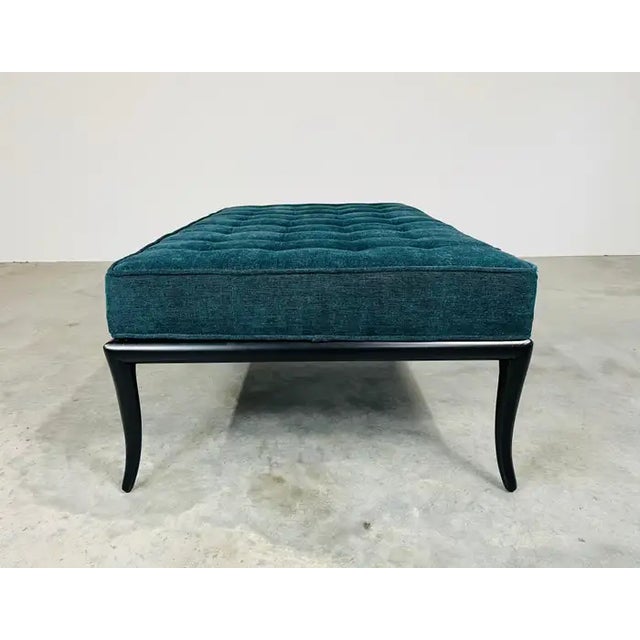 T.H. Robsjohn Gibbings t.h. Robsjohn-Gibbings Teal Blue Velvet Sabre Leg Bench by John Widdicomb For Sale - Image 4 of 10