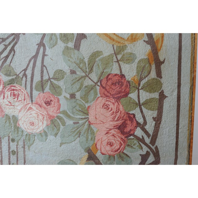 Fresco, original tear on canvas, with floral elements, removed from an early 20th-century home. Dimensions: W 81.5 cm - H...
