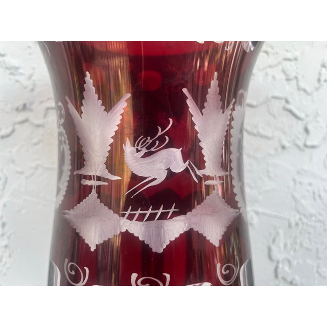 Egermann Bohemian Ruby Cut-to-Clear Engraved Vase – 12.25” For Sale - Image 4 of 12