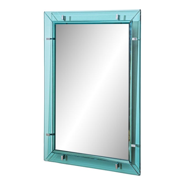 Light Blue Wall Mirror by Max Ingrand for Fontana Arte, Italy, 1950s For Sale