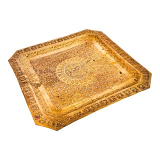 Large 13" Square Etched Brass Tray For Sale