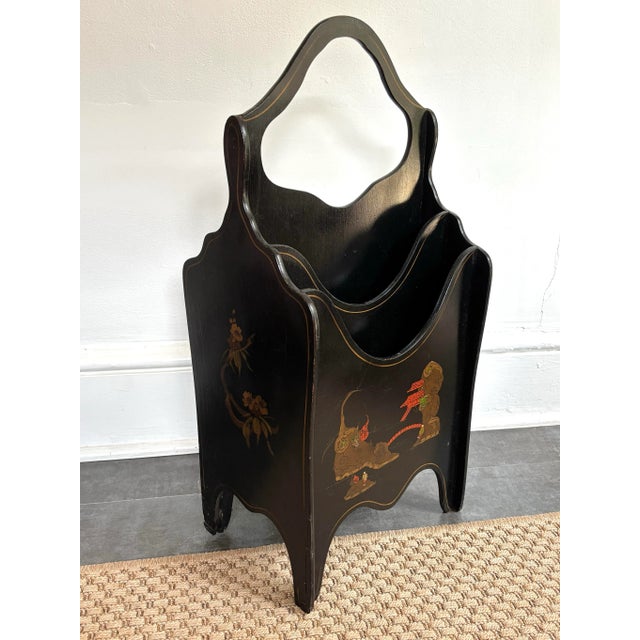 1990s Vintage 1990s Hand-Painted Chinoiserie Magazine Rack For Sale - Image 5 of 9