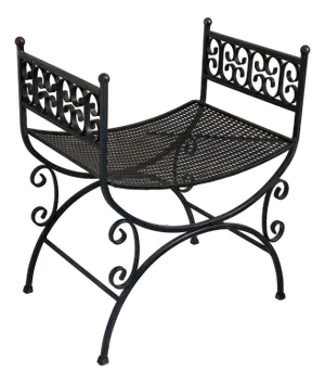 Vintage Spanish Revival Arthur Umanoff Granada Style Iron Garden Stool / Iron Vanity Seat