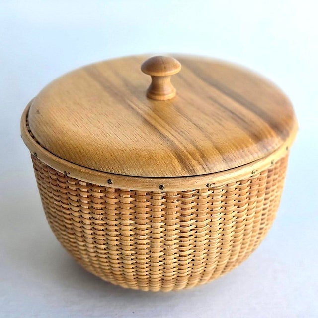Wood Nathan Taylor Nantucket Woven Basket Jar With Ash Wood Lid For Sale - Image 7 of 15