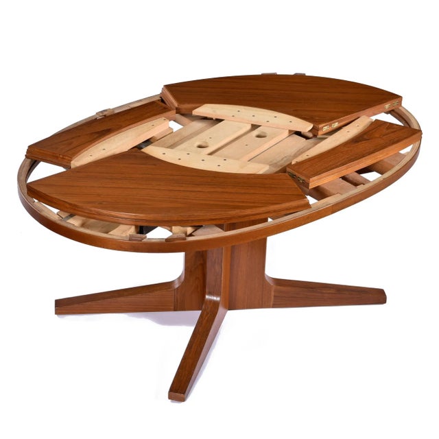 Dyrlund Refinished Expanding Oval Danish Modern Teak Flip-Flap Dining Table by Dyrlund For Sale - Image 4 of 15