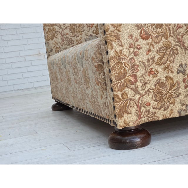 Danish Oak 2-Seater Sofa in Beige & Brown Furniture Fabric, 1950s For Sale - Image 14 of 17