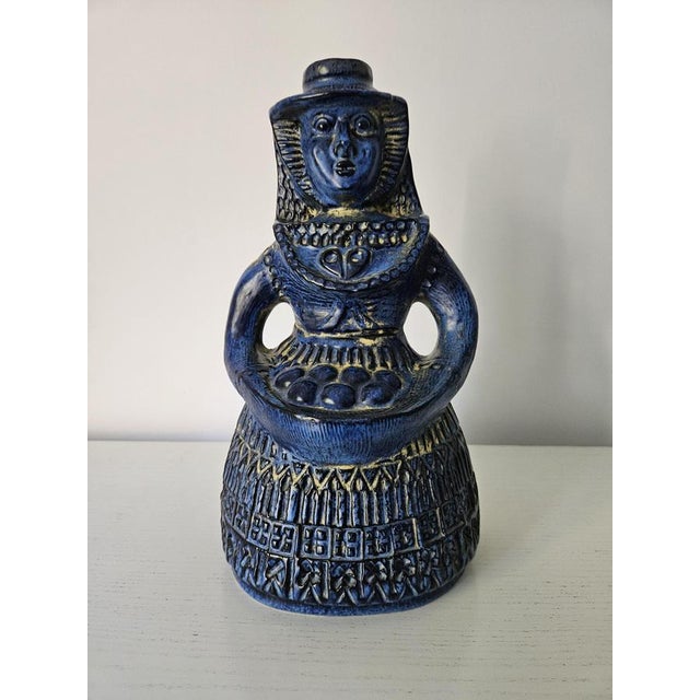 Blue Woman with Basket of Fruit Figurine from Bay Keramik, Germany, 1960s For Sale - Image 4 of 14